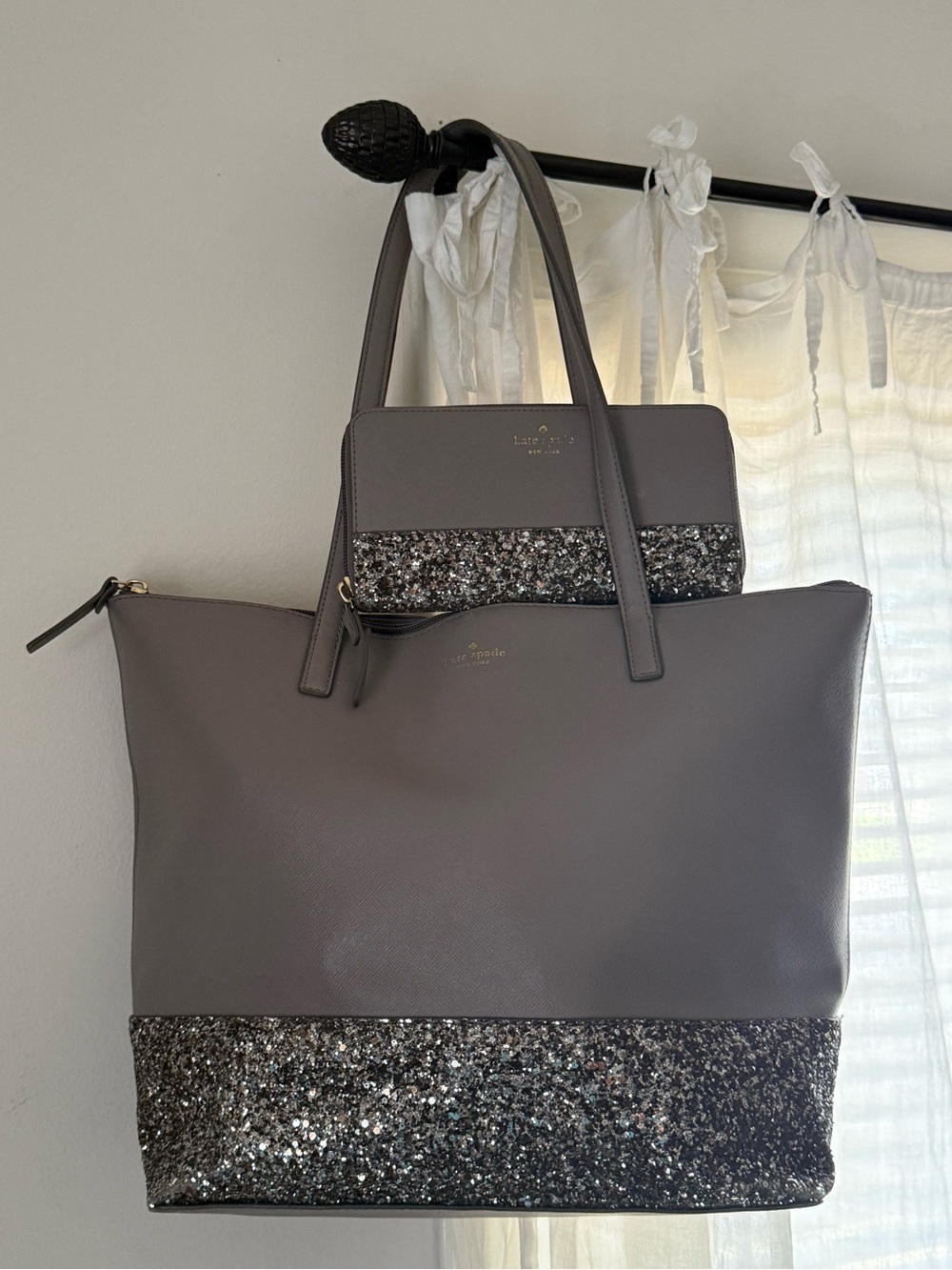 Kate Spade Gray Tote with Glitter Accent